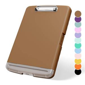 lot 14078 image: Plastic Clipboard with Storage, 8.5 x 11 Storage Organization Box Side-Opening, Heavy Duty Clip Board with Pen Holder and Paper Folder for Nurses, Teachers, Office & School Supply, Brown