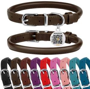 lot 14083 image: BRONZEDOG Rolled Leather Dog Collar for Small Medium Large Dogs with QR ID Tag (S 12-14 Inch, Coffee Brown)