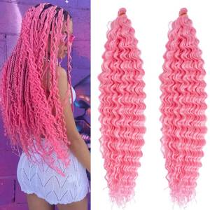 lot 14084 image: Pink Curly Ocean Wavy Braiding Hair for Black Women 24 Inch 2 Packs Pink Boho Hair for Braiding Deep Wave Crochet Hair Soft Curls for Boho Braids Extensions