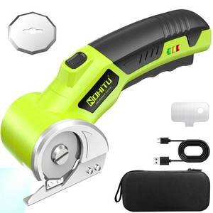 lot 14401 image: Cordless Electric Scissors 4V Rechargeable Rotary Cardboard Cutter, 3000mAh Battery, with LED Light & Safety Lock, 2 Blades, Electric Box Cutter for Fabric Carpet Carton Plastic Leather Cloth