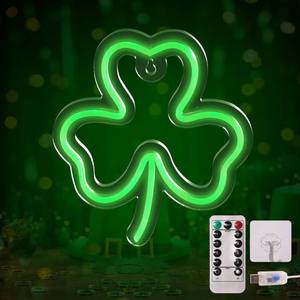 lot 14404 image: Tigrelight St. Patricks Day Green Shamrock Decoration, Light Up Acrylic Shamrock Neon Sign, USB Powered 8 Modes Window Lights with Remote, 1 Pack Clover String Lights for Home Wall Indoor Outdoor