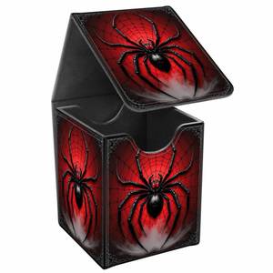 lot 14427 image: JANENFNA Card Deck Box, Card Storage Box Fits 100 Single Sleeved Cards, Large Capacity PU Leather Card Storage Box with Strong Magnet for Magic Commander TCGCCG, Red Spider
