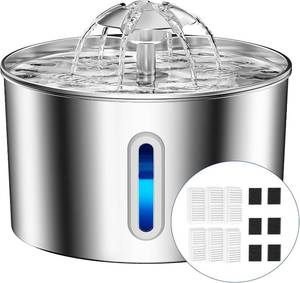 lot 14436 image: Cat Water Fountain Stainless Steel - 74oz2.2L Corded Pet Water Dispenser Automatic Silent Cats Dispenser for Drinking Inside Indoor Metal Kitty Spout Fountain with 6 Filters & 6 Sponges