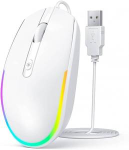 lot 14444 image: Seenda Wired RGB Backlit Optical LED Mouse - USB Cord for Laptops, Notebooks, Chromebook (White)