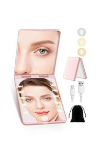 lot 14450 image: SisKokoro Compact Mirror, Rechargeable 30X Magnifying Mirror with 3 Lighting Modes & Dimmable Brightness, Portable Travel Makeup Mirror with Light, Essentials for Travel, Pocket, Purse Pink