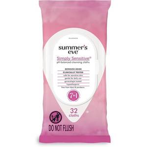 lot 14451 image: Summers Eve Simply Sensitive Daily Gentle Feminine Wipes, Removes Odor, pH Balanced, 32 count
