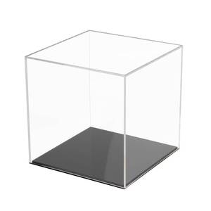 lot 14460 image: Kcgani Fully Assembled Acrylic Display Case with Black Base, Clear Cube Dustproof Acrylic Display Box for Collectibles, Alternative Glass Case with Black Stand for Display, 6x6x6Inch