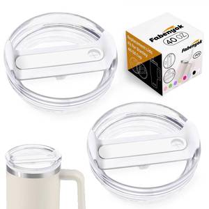 lot 14463 image: Fabenyok 40 OZ Tumbler Lid Replacement Fit for Stanley Cup, 2 Pack Clear Replacement Lids Fit for Stanley Travel Tumbler, Spill Proof Tumbler Covers for Stanley Cup Accessories (Clear - White)