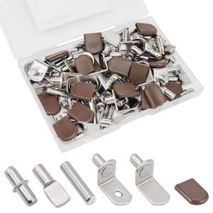 lot 14465 image: 102Pcs Shelf Pins Pegs Kit,6 Styles Nickel Plated Shelf Support Pegs,Bookshelf Pegs for Shelves,L-Shaped Clips with Rubber Sleeve,Shelf Pins Holders for Furniture Glass Corner & Closet(5mm & 14inch)