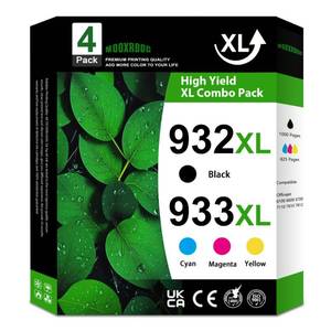 lot 14467 image: 932XL 933XL Ink Cartridges Combo Pack (4-Pack, 1Black1Cyan1Magenta1Yellow) Replacement for HP 932 XL 933 XL Black and Color Ink Cartridges OfficeJet 6100 6600 6700 7110 7510 7610 7612 Printer