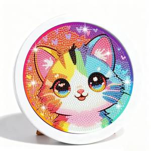 lot 14482 image: Gemozaic Cat Diamond Art Kits for Kids with Round Frame, Cute Colorful Kitten Diamond Art for Kids Ages 4-8-12, Animal Kid Gem Painting for Gift Home Wall Decor (8x8inch)