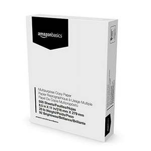 lot 14487 image: Basics Multipurpose Copy Printer Paper  8.5 x 11 Inch 20Lb  1 Ream  500 Count (Sheets)  92 GE Bright White