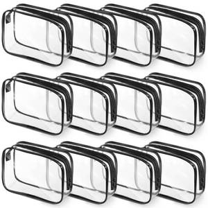 lot 14489 image: Weewooday 12 Pieces Clear Makeup Bags Cosmetic Storage Bags PVC Zipper Pouches Travel Waterproof Makeup Plastic Case for Women Organizing Toiletries Traveling Bathroom(Large,Black)