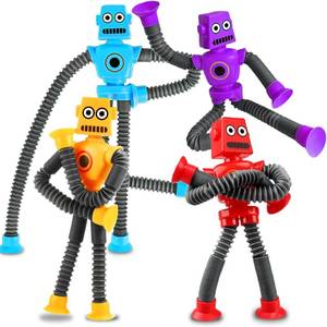 lot 16011 image: Robot Sensory Travel Roadtrip Toys 4Pcs for Toddlers Kid Boy Year Old Ages 3 4 5 6 7 8 9,Airplane Activities Suction Autism Pop Tube Fidget Toys Autistic Stocking Easter Basket Stuffer Valentine Gift