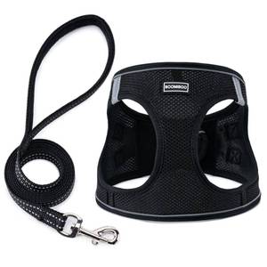 lot 16022 image: BOOMIBOO Dog Harness with Leash Set, No Pull Adjustable Reflective Step-in Puppy Pet Vest Harnesses for Small Medium Large Dogs and Cats,Black XS
