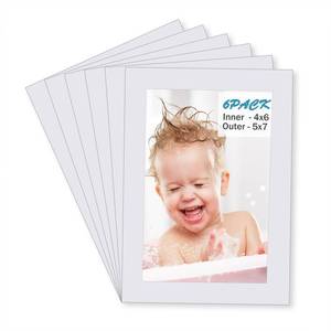 lot 16029 image: Egofine 5x7 White Picture Mats Pack of 6, Frame Mattes for 4x6 Pictures, Acid Free, 1.2mm Thickness, with Core Bevel Cut