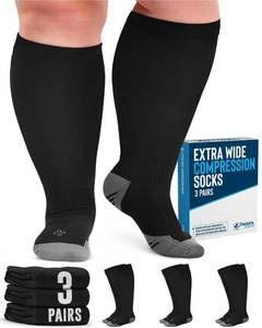 lot 16031 image: Doctors Select 3 Pairs Plus Size Compression Socks Wide Calf - Up to 6XL  20-30 mmHg Compression Socks for Women Wide Calf  Black