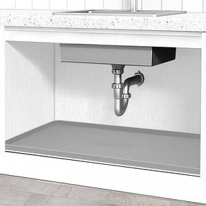 lot 16046 image: Under Sink Mat for Kitchen Waterproof, 40 x 19 Silicone Under Sink Liner Kitchen & Bathroom Cabinet Protector Mats, Heavy Duty Flexible Under Sink Drip Tray with Lip, Cool Grey