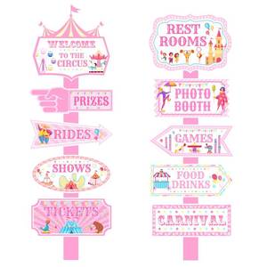 lot 16049 image: 20Pcs Circus Carnival Party Directional Signs Pink, Circus Carnival Signs, Circus Tent Porch Sign, Carnival Yard Sign for Kids Indoor Outside Carnival Party Supplies