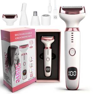 lot 16053 image: Beanify Wet & Dry Electric Razor for Women Men,4 in 1 Rechargeable Led Display Electric Shaver and Facial Hair Remover,Painless Ladies Body Razors for Nose Face Body Leg Bikini Arm Hair (Pink)