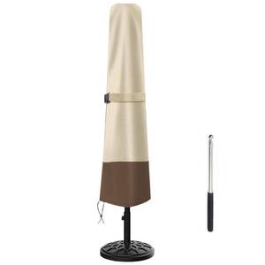 lot 16489 image: Patio Umbrella Cover - Heavy Duty 600D Oxford, Waterproof, Fits 7ft to 10ft Umbrellas, Outdoor Garden Parasol Cover with Push Rod, Beige & Brown