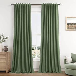 lot 17711 image: Guken Olive Green 100% Blackout Curtains 90 Inch Length 2 Panels Set for Living Room Bedroom Back Tab Thermal Insulated Black Out Linen Drapes Room Darkening Window Curtains 90 Inches Long