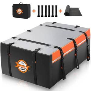 lot 17715 image: Sailnovo Rooftop Cargo Carrier 20 Cubic PVC Car Roof Cargo Carrier Waterproof Soft-Shell Includes Anti-Slip Mat, 6 Door Hooks, Car Top Carrier for Top of Vehicle withWithout Roof Rack Cross Bar