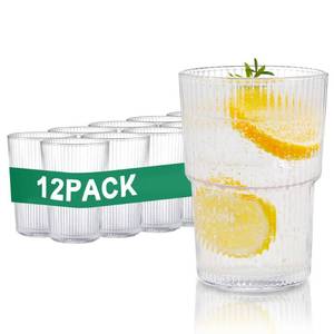 lot 17730 image: HIGIINC Unbreakable Acrylic Glass Drinking Set - 12-17OZ Ribbed Reusable Drinkware, Dishwasher Safe, BPA Free