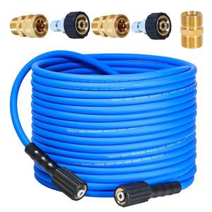 lot 17732 image: TOOLCY Super Flexible Pressure Washer Hose 50ft, 3400 PSI Kink Resistant Power Washer Hose 14 in., Replacement Power Wash Hose with M22 and 38 Quick Connection Kit for Gas & Electric