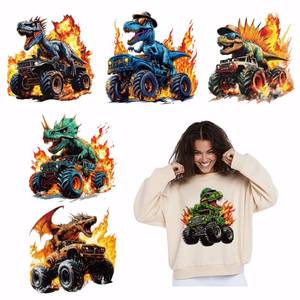 lot 17734 image: SUPERDANT 6 PCS Dinosaur Truck Iron on Transfer Paper Flame Monster Heat Transfer Sticker Washable Iron on Decals for Boy T Shirts DTF Transfers Ready to Press for Clothing Hoodie Jackets DIY Gift