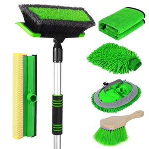 lot 17737 image: 62 Car Wash Brush with Long Handle, Scratch-Free Soft Bristles Sturdy Car Wash Mop, Complete Cleaning Brush Kit Wash Mitt Towel Windshield Squeegee Wheel Tire Brush for Car Truck RV Green
