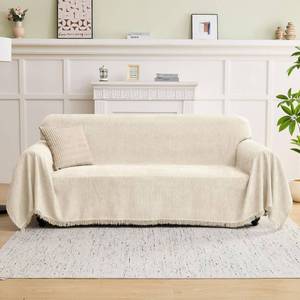 lot 17739 image: LOMAO Couch Cover Sofa Covers for 3 Cushion Sectional Couch Covers L Shape Couch Cover with Tassel Sofa Protector Washable Reversible Chenille Sofa Slipcover for Pet (Beige,XLarge��71  134)