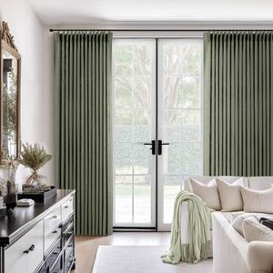 lot 17740 image: COMON HOME Sage Green Pinch Pleated Linen Curtains 120 Inches Long for Living Room Bedroom with Rings Hooks Clips Back Tab Semi Sheer Curtains Light Filtering Boho Farmhouse Drapes Light Green