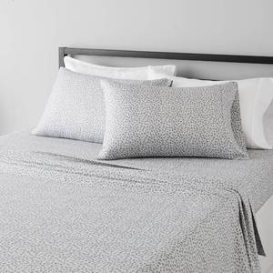lot 17741 image: Amazon Basics Lightweight Breathable Microfiber 4 Piece Bed Sheet Set With 14-inch Deep Pockets, Wrinkle Resistant, Machine Washable - King, Grey Cheetah, Printed