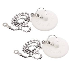 lot 18361 image: 2 Packs Tub Stopper, Rubber Bathtub Stoppers Drain Plug with 15 Stainless Steel Beaded Chain, Premium Bathroom Plug Fit for 1 to 1-38 Kitchen Sink, Bathroom Bath tub, Drain Stopper, White