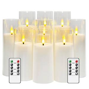 lot 18381 image: kakoya Flickering Flameless Candles Battery Operated with Remote and 2468 H Timer Acrylic Led Pillar Candles Pack of 9 (appr D2.3xH5.56.57.5)with Realistic 3D Wick Candles for Home Decor(White)