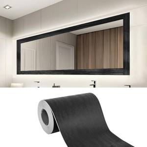 lot 18385 image: LONGKING 32ft x 4.2in Black Mirror Tape Border, Peel and Stick Mirror Border for Bathroom, Waterproof PVC Wallpaper, 393x4.2 in