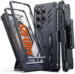 lot 18386 image: FNTCASE for Samsung Galaxy S26-Ultra Case 2 Front Frames Built-in Screen Protector Belt Clip Holster & Kickstand Military-Grade Protection Heavy Duty Full Body Shockproof Rugged Cover Black