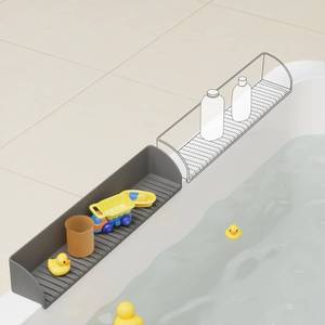 lot 18389 image: 2 Pack Splash Guard for Bathtub & Sink - Silicone Kids Bath Splash Guard Shelf, Bath Toy Tray Holder, Tub Water Splash Guard with 4 Suction Cups, Bathroom Accessories for Children, Toddler Bath, Grey