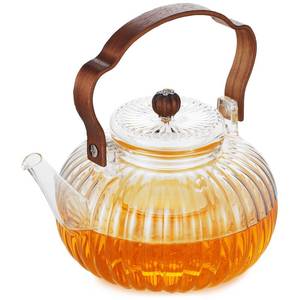 lot 19364 image: GURUDAR 40OZ1200ML Glass Pumpkin Teapot with Removable Infuser & Lid, Stovetop & Microwave Safe Clear Borosilicate Glass Tea Maker Water Kettle for Loose Leaf Blooming Tea