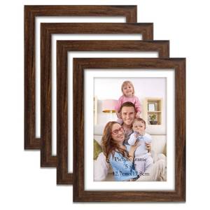 lot 19365 image: Giftgarden Brown 5x7 Picture Frame Set of 4, 6x8 Matted to 5x7 Photo Rustic Walnut Frames with Mat for Wall or Tabletop