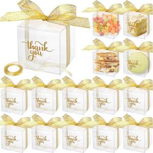 lot 19366 image: Thyle 200 Pcs Clear Favor Boxes 2x2x2 Inch Plastic Thank You Boxes with Lid Ribbon for Treats Candy Macaron Dessert Cupcake Gifts Wrap Party Favors Supplies(2 x 2 x 2 Inch)