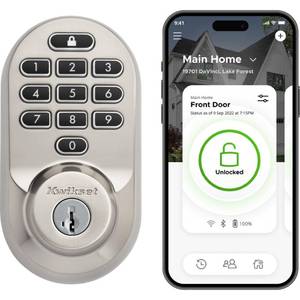 lot 19371 image: Kwikset Halo Wi-Fi Smart Lock, Keyless Entry Door Deadbolt, Geofence Auto-Unlock, Grade AAA Certified, No Hub Required Easy Install, Satin Nickel Lifetime Finish Warranty, Backlit Keypad