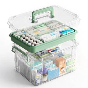 lot 19375 image: 15QT Clear Medicine Storage Box with Comfort Handle and Compartments, Medicine Box Organizer Storage for Safe and Tidy Medication, First Aid, and Personal Care Item Organization