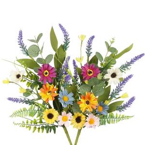 lot 19378 image: GhuaH 2 Pcs Wildflowers Artificial Flowers Daisy with Stems Fake Wildflowers Bouquet 19 Colorful Silk Flowers for Home Decor Indoor Floral Arrangement Table Vase Party Summer Wedding Outdoor Decor