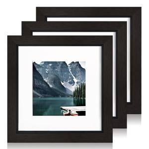 lot 19387 image: Hongkee 6x6 Black Picture Frames set of 3, Made of Wooden and Real Glass Square Photo frame - Displays 4x4 Picture With Mat or 6 x 6 Without Mat, Desktop & Wall Collage Frame set