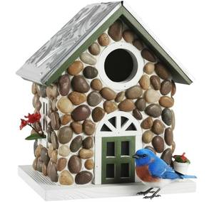 lot 19391 image: CEDAR ALPHA Masterpiece Bluebird House for Outside,Hanging Bird House for Outdoor, River Pebbles Birdhouse for Outside, Garden Statue Solid Wood Longtime Lasting, Post Pole Mountable Stone Villa,