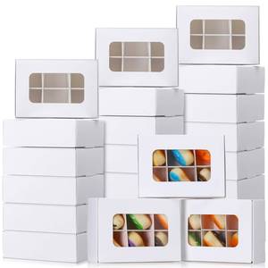 lot 19392 image: Chivertion 50 Pcs Kraft Treat Boxes with Window and Dividers, Empty Candy Truffle Baking Boxes, Square Cupcake Cookies Containers for Wedding Gift Giving (5 x 3.54 x 1.57 Inches,White)