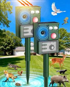 lot 19402 image: Vsyt 2-Packs Solar Ultrasonic Animal Repellent, Cat Repellent Outdoor, Squirrel Repellent, Deer Repellent Devices, Dog, Raccoon, Skunk, Rabbit, Rodent, Coyote, Waterproof IP 65, PIR Sensor
