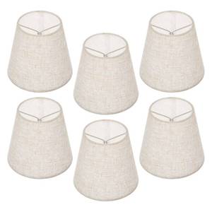lot 19403 image: 6 Pcs Small Clip-On Lamp Shades, 3.5x5.1x5.5 Inch Beige Linen Chandelier Replacement Shades for Chandeliers, Wall, Ceiling, Table and Floor Lamps